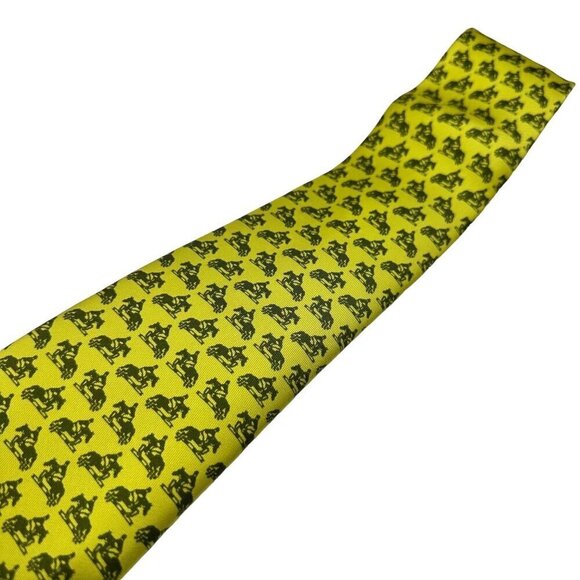 Hermés Paris Men's Vintage Horses Print Yellow Tie 100% Silk - Picture 4 of 6